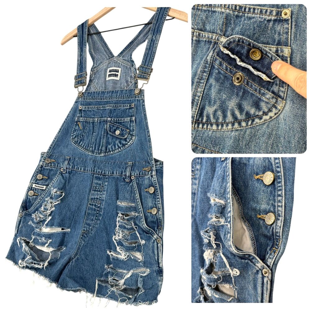 VTG Y2K Squeeze Light Wash Denim Bib Shortalls Small Festival Indie Retro Grunge - Picture 5 of 11